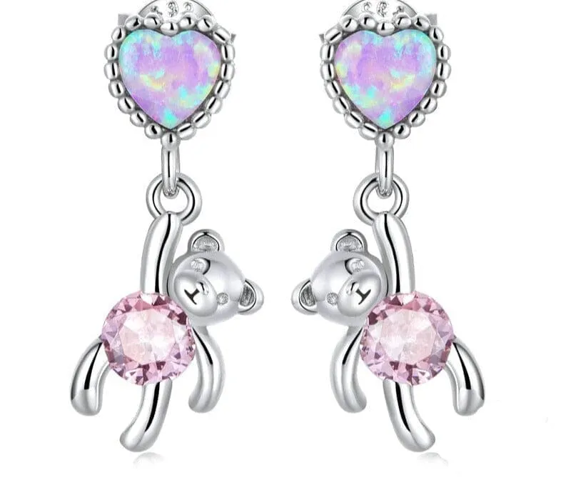 925 Sterling Silver Love Bear Stud Earrings