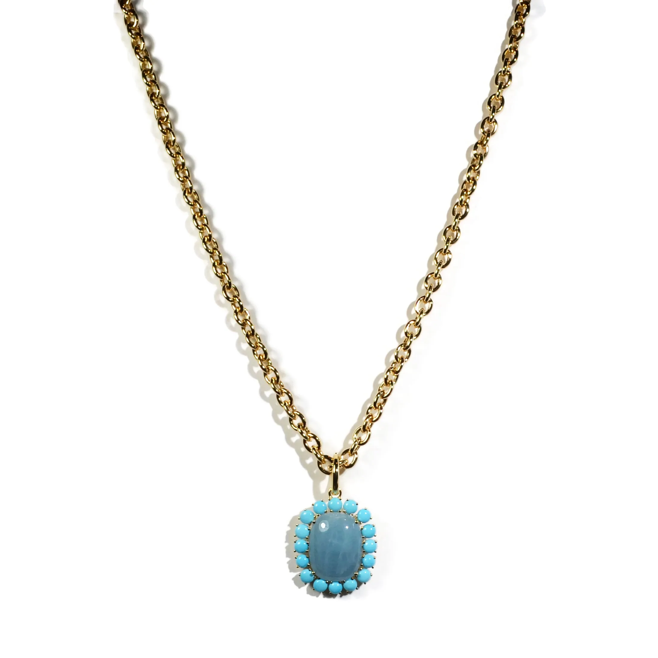 A & Furst - Sole - Pendant with Milky Aquamarine and Turquoise, 18k Yellow Gold