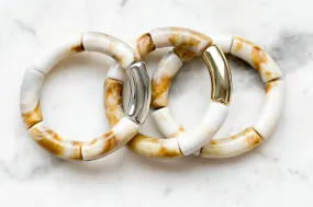 Acrylic Bamboo Bangle Bracelet Marbled Tan