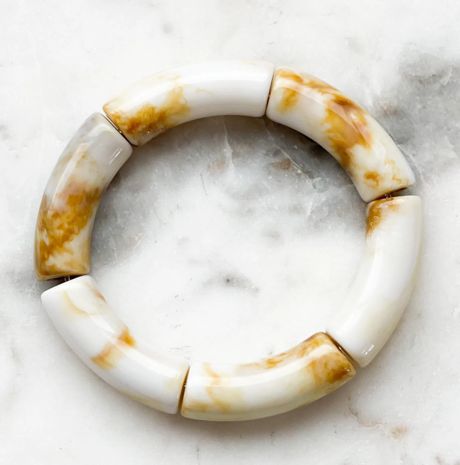 Acrylic Bamboo Bangle Bracelet Marbled Tan