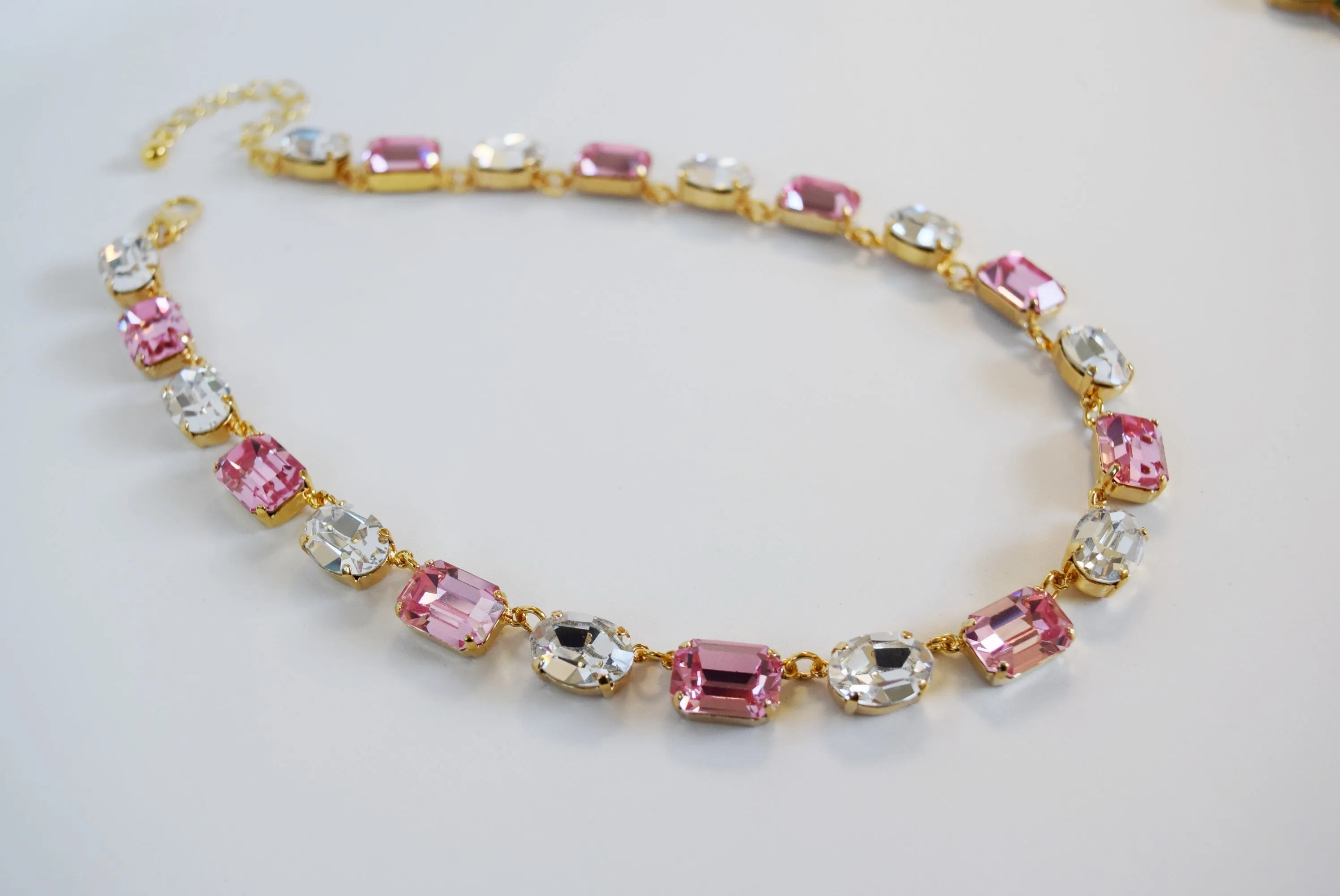 Alternating Swarovski Crystal Collet Necklaces - Medium Oval, Medium Octagon