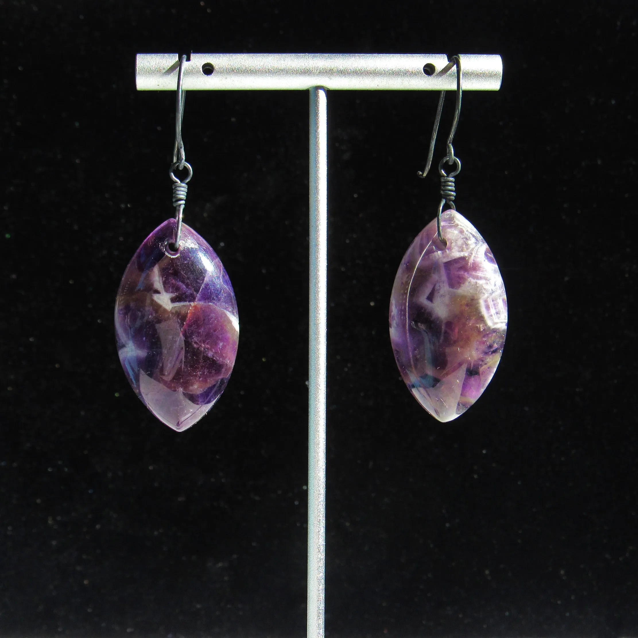 Amethyst Gemstone and Oxidized Sterling Silver Drop Earrings