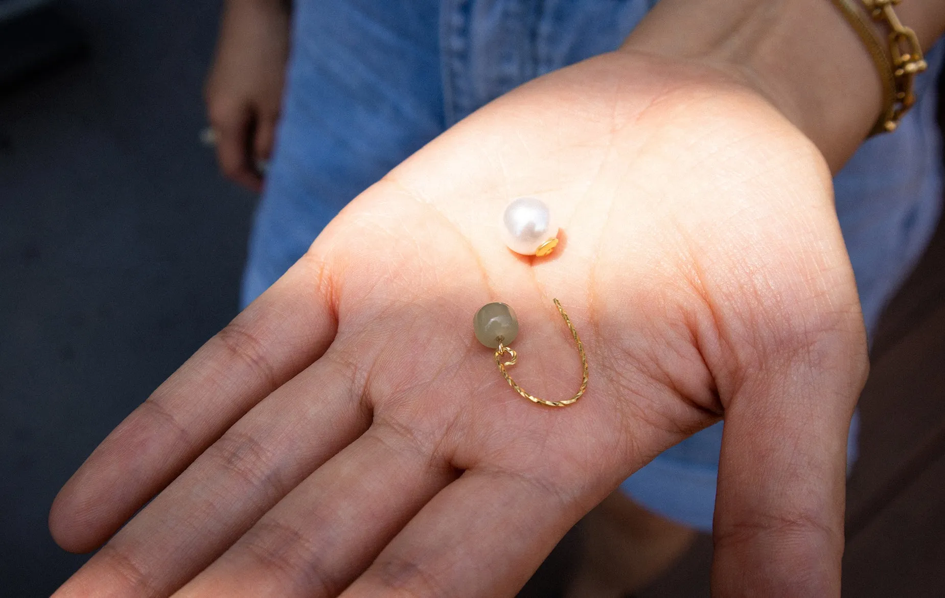 Ana — Pearl jade thread earrings