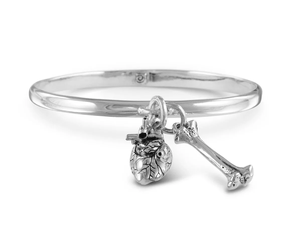 Anatomical Heart & Bone Bangle - Silver