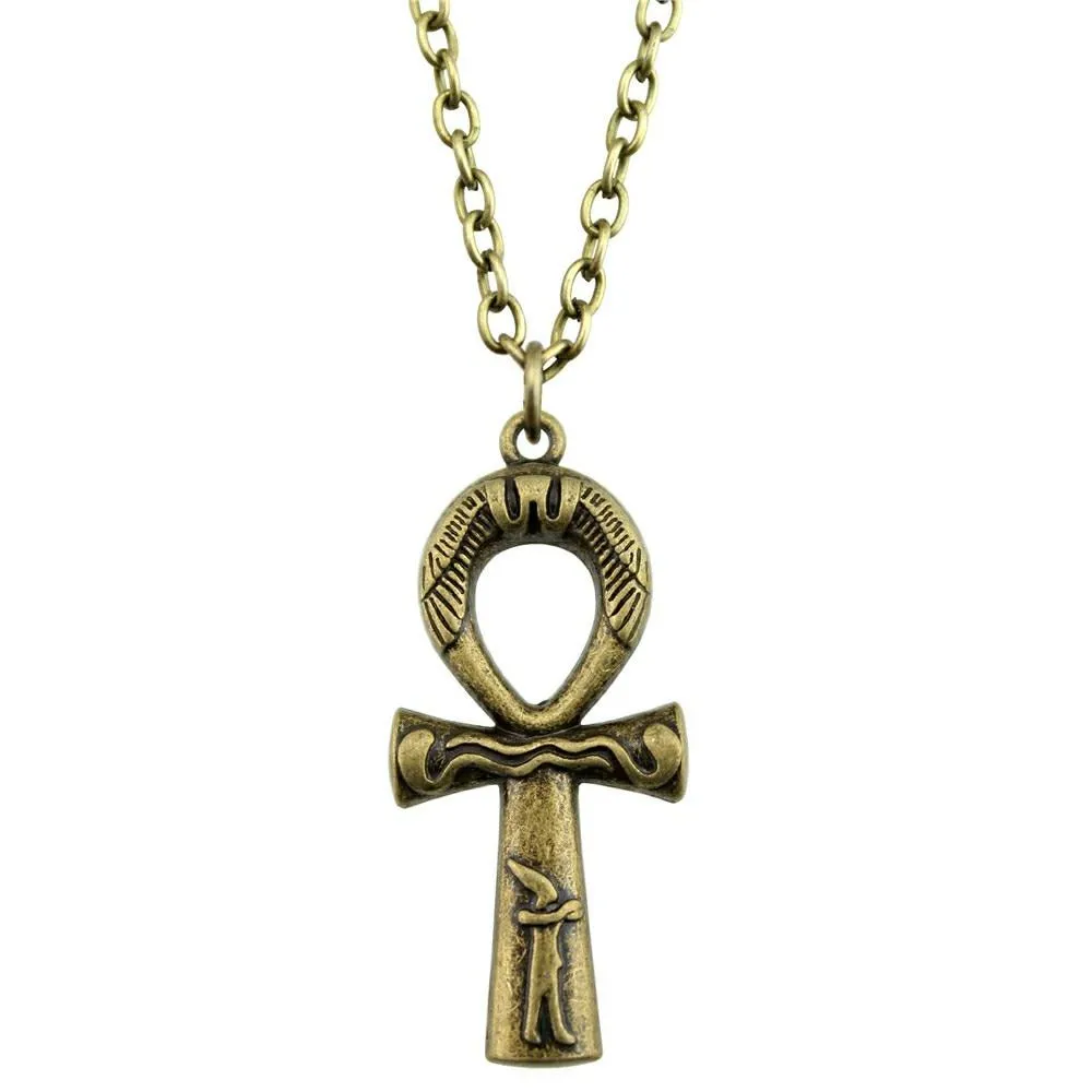 Antique Engraved Ankh Pendant with Chain Necklace