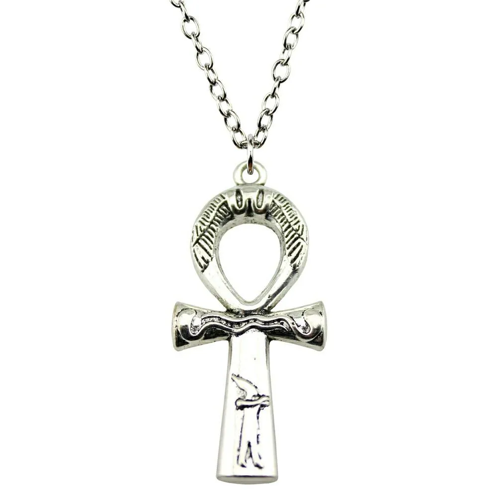 Antique Engraved Ankh Pendant with Chain Necklace