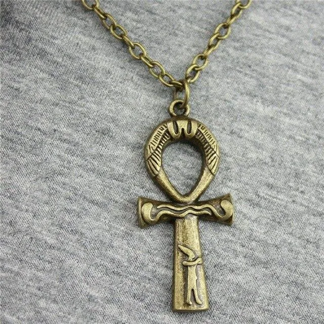 Antique Engraved Ankh Pendant with Chain Necklace