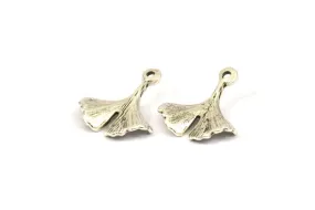 Antique Silver Gingko Pendant, 4 Antique Silver Plated Brass Leaf Charms (18x15mm) N0443