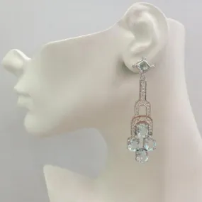 Art Deco Twinset Earrings with Blue and White Topaz