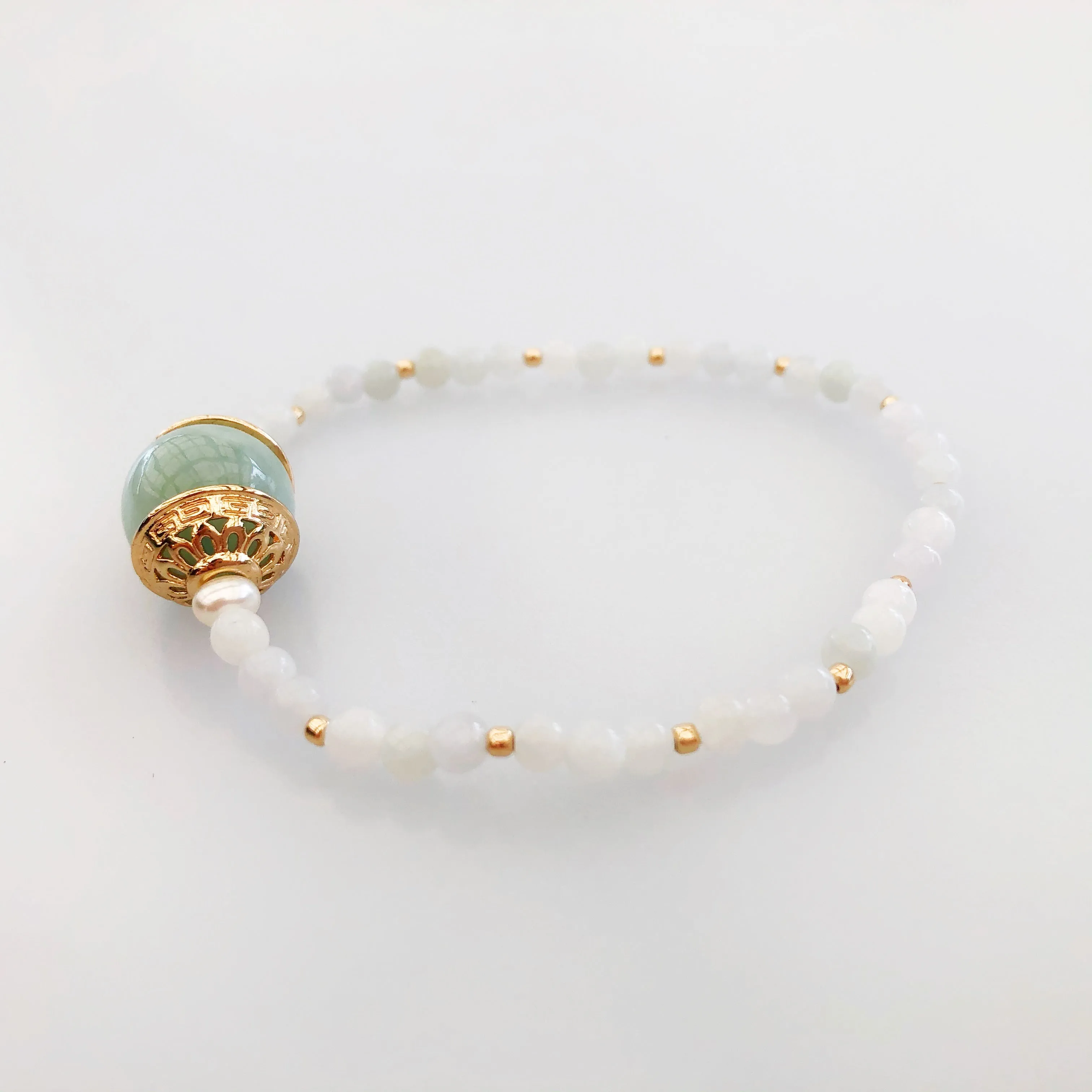 Beaded Gold Mint Jadeite Bracelet