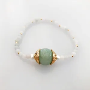 Beaded Gold Mint Jadeite Bracelet