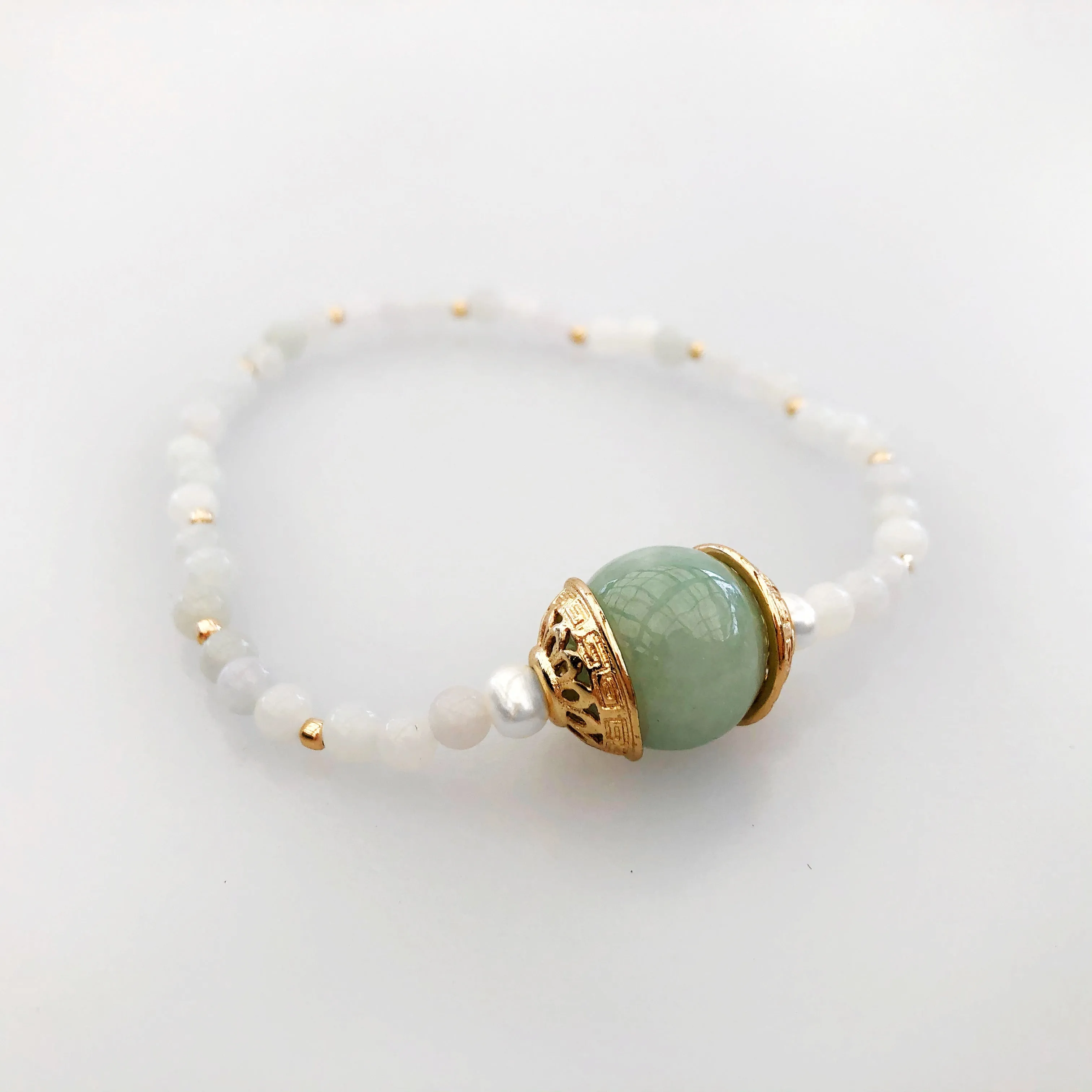 Beaded Gold Mint Jadeite Bracelet