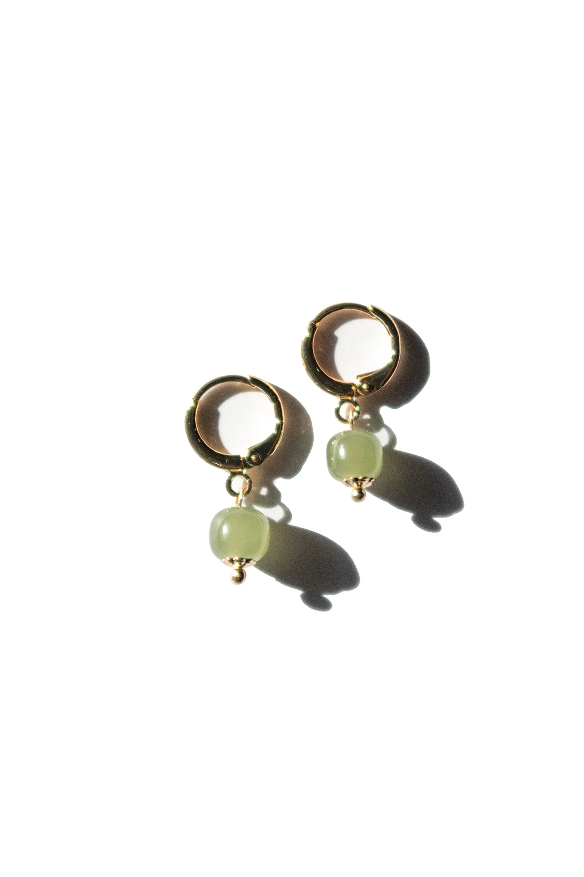 Berry — Small hoop with green bead earrings and