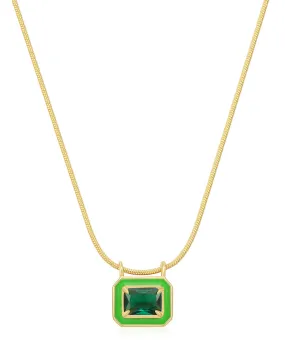 Bezel Pendant Necklace- Bright Green- Gold