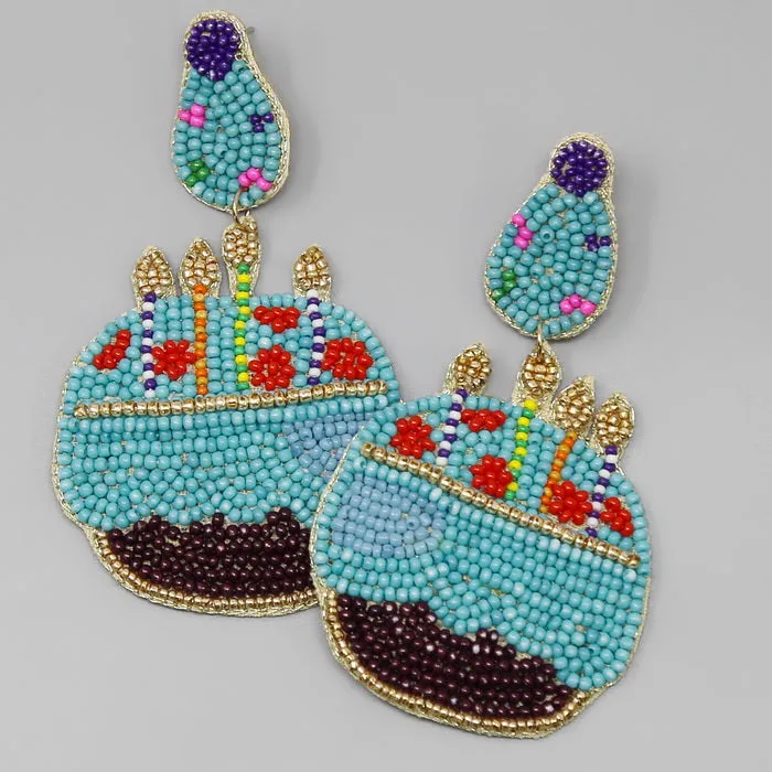 Birthday Cake Seed Bead Drop Earrings