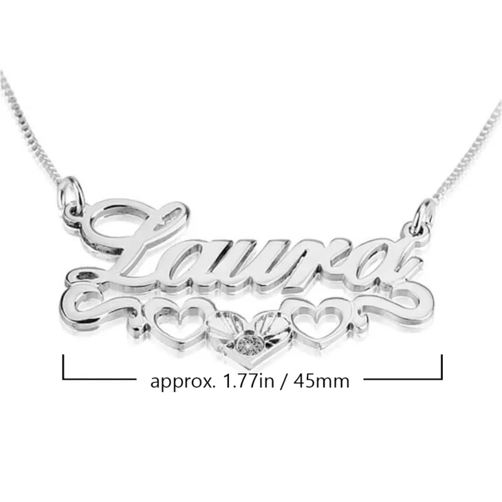 Birthstone Name Necklace with Hearts