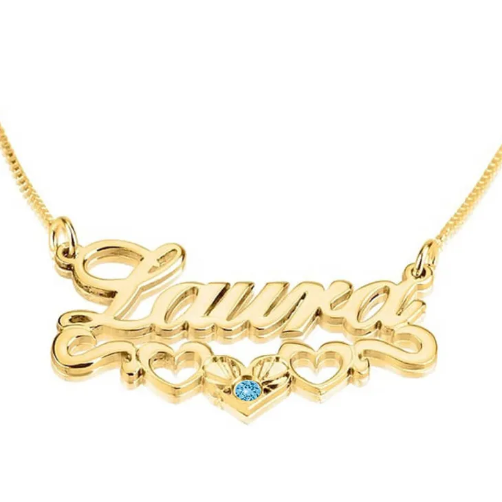 Birthstone Name Necklace with Hearts