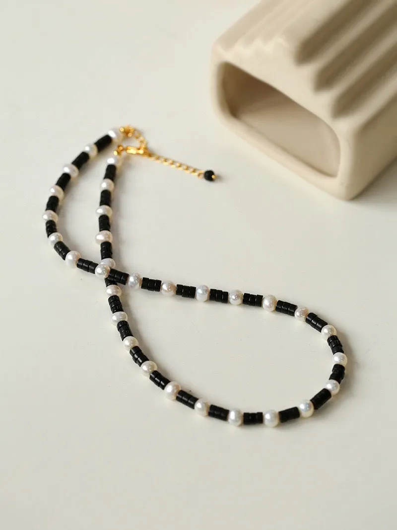 Black Onyx Gemstone Pearl Necklaces