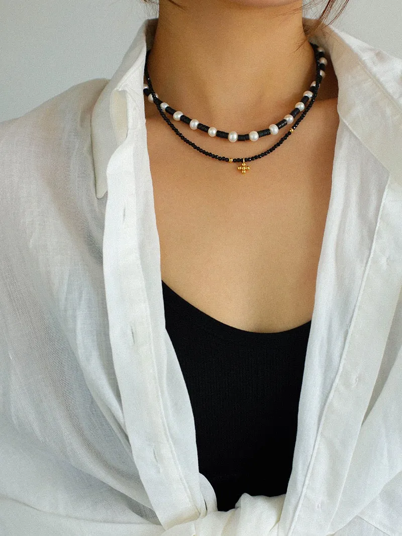 Black Onyx Gemstone Pearl Necklaces