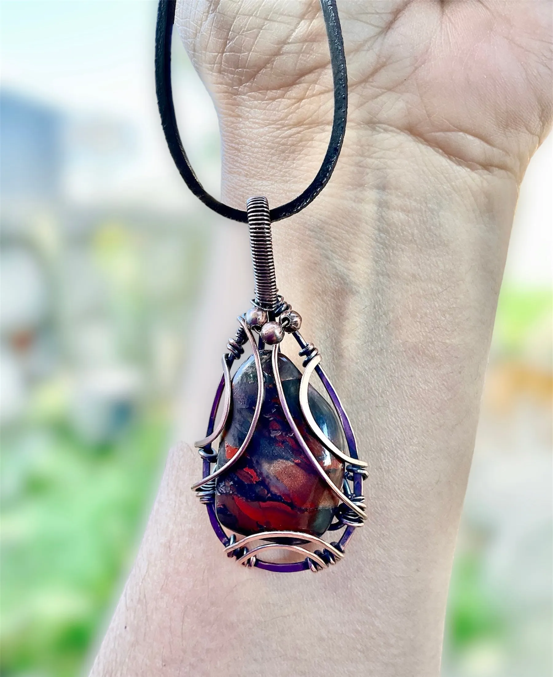 Bloodstone Wire Wrapped Pendant