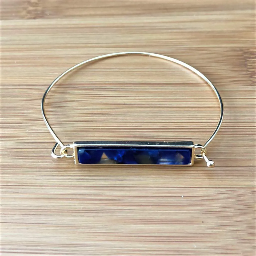 Blue Marbled Gold Bar Bracelet