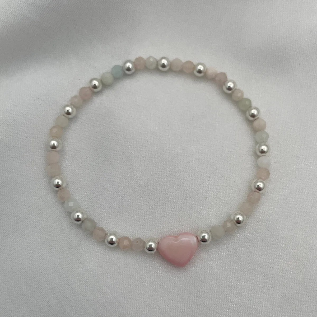 Blush Heart and Gemstone Bead Bracelet Sterling Silver