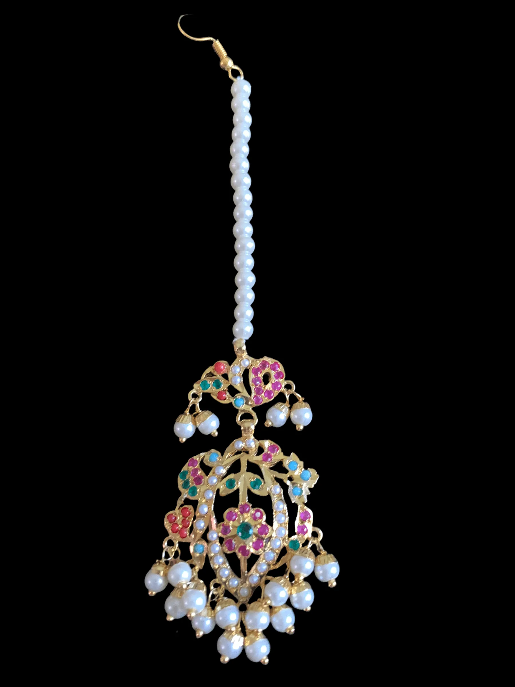 BR74  Nayaab pearl jadau necklace - navratan ( SHIPS IN 4 WEEKS )