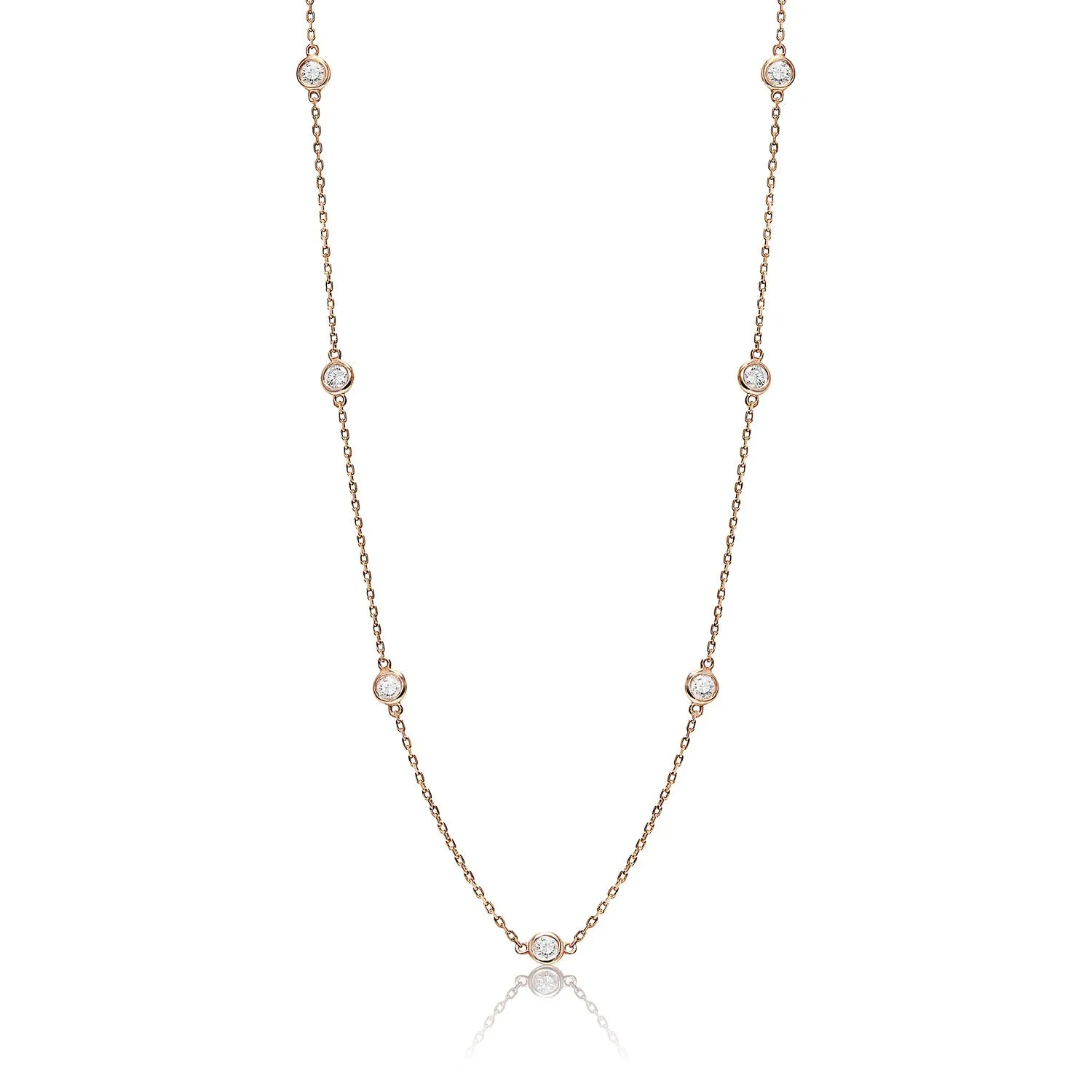 Bridget Station Necklace 15 pointers each Round Brilliant Cut Diamond Bezel Set in 14kt Rose Gold