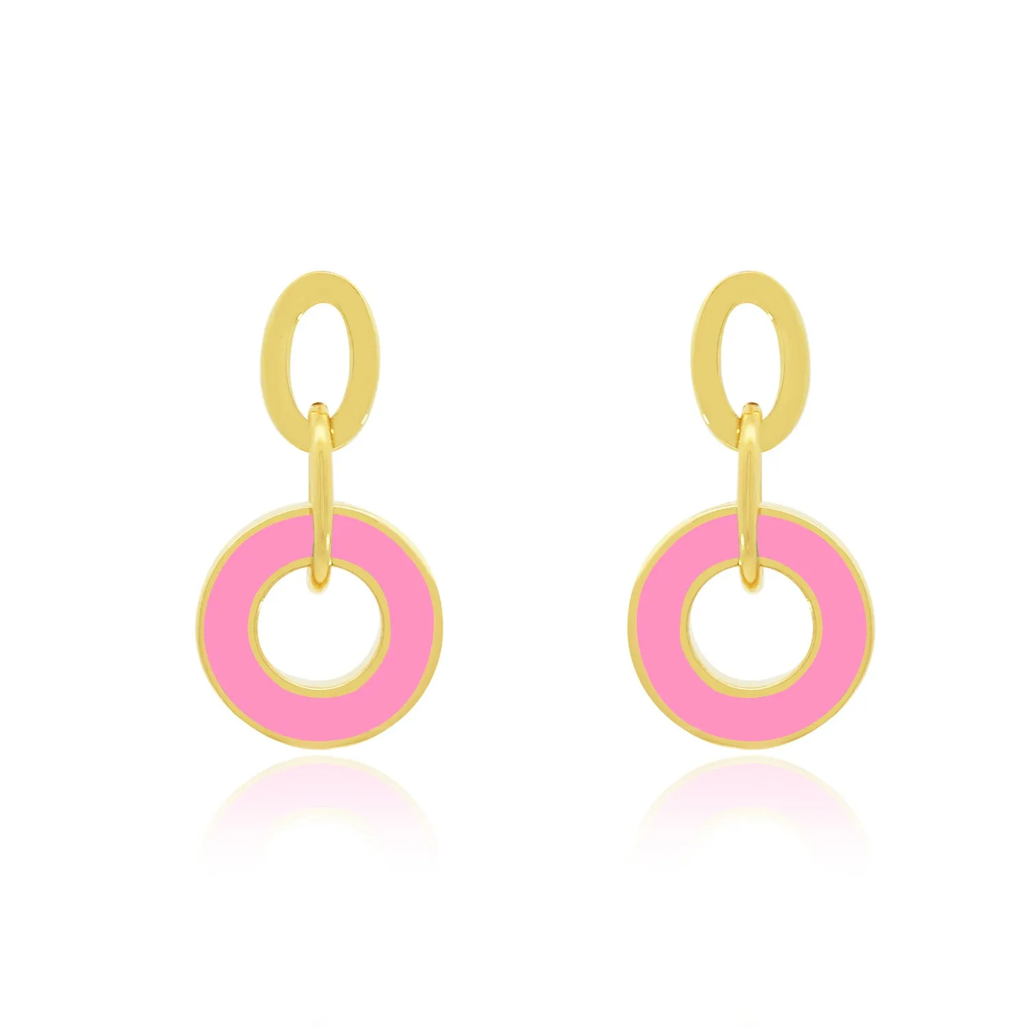 Bubblegum Pink Enamel Round Link Drop Earrings