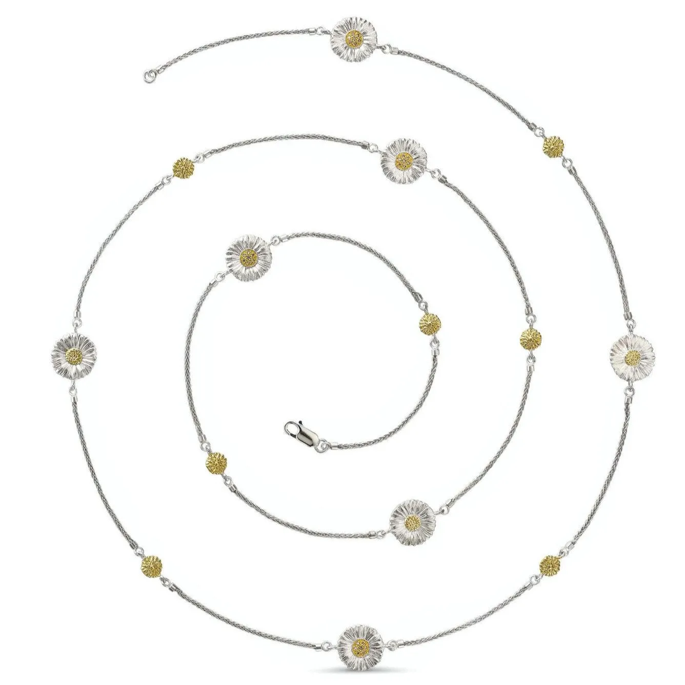 Buccellati - Blossoms Daisy - Station Necklace with Brown Diamonds, Sterling Silver with Gold Accents