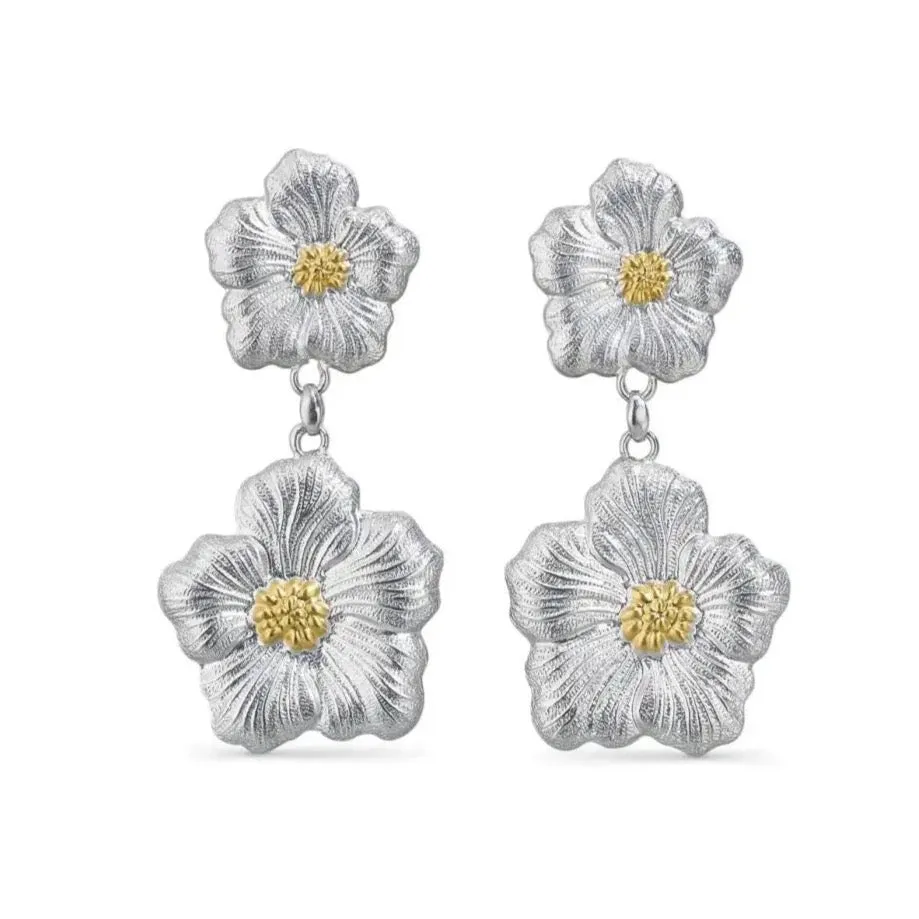 Buccellati - Blossoms Gardenia - Drop Earrings Sterling Silver with Gold Accents