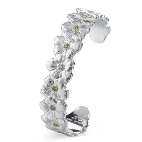 Buccellati - Blossoms Gardenia - Narrow Cuff Bracelet with Brown Diamonds, Sterling Silver