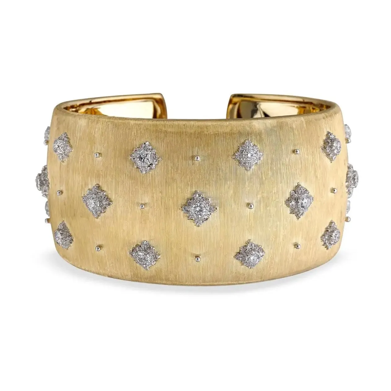 Buccellati - Engraved Cuff Bracelet with Diamonds, 18k Yellow and White Gold