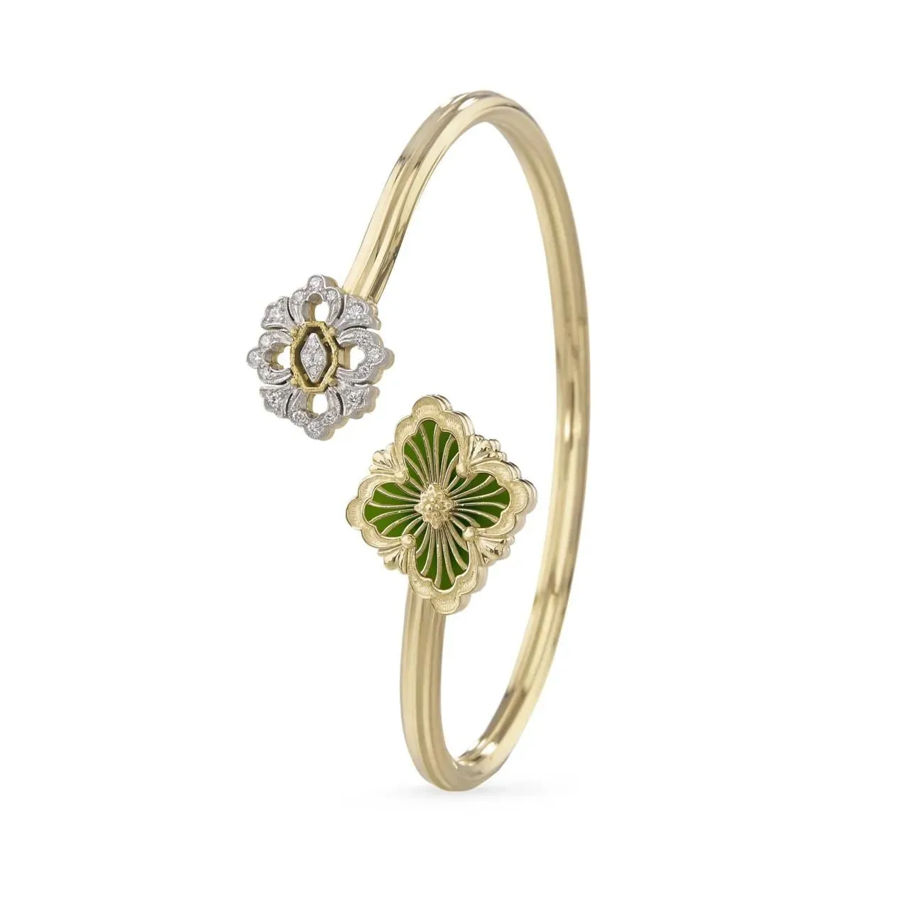 Buccellati - Opera Tulle - Bracelet with Diamonds and Green Enamel, 18k Yellow Gold