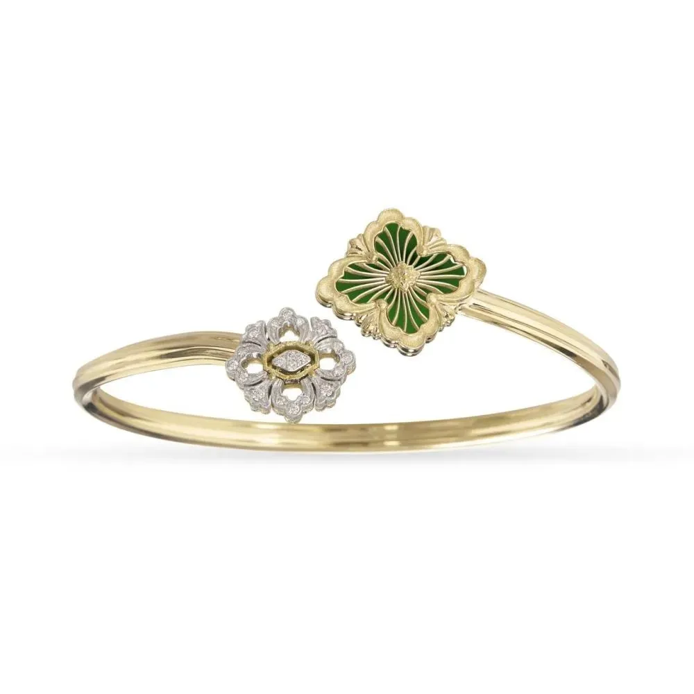 Buccellati - Opera Tulle - Bracelet with Diamonds and Green Enamel, 18k Yellow Gold