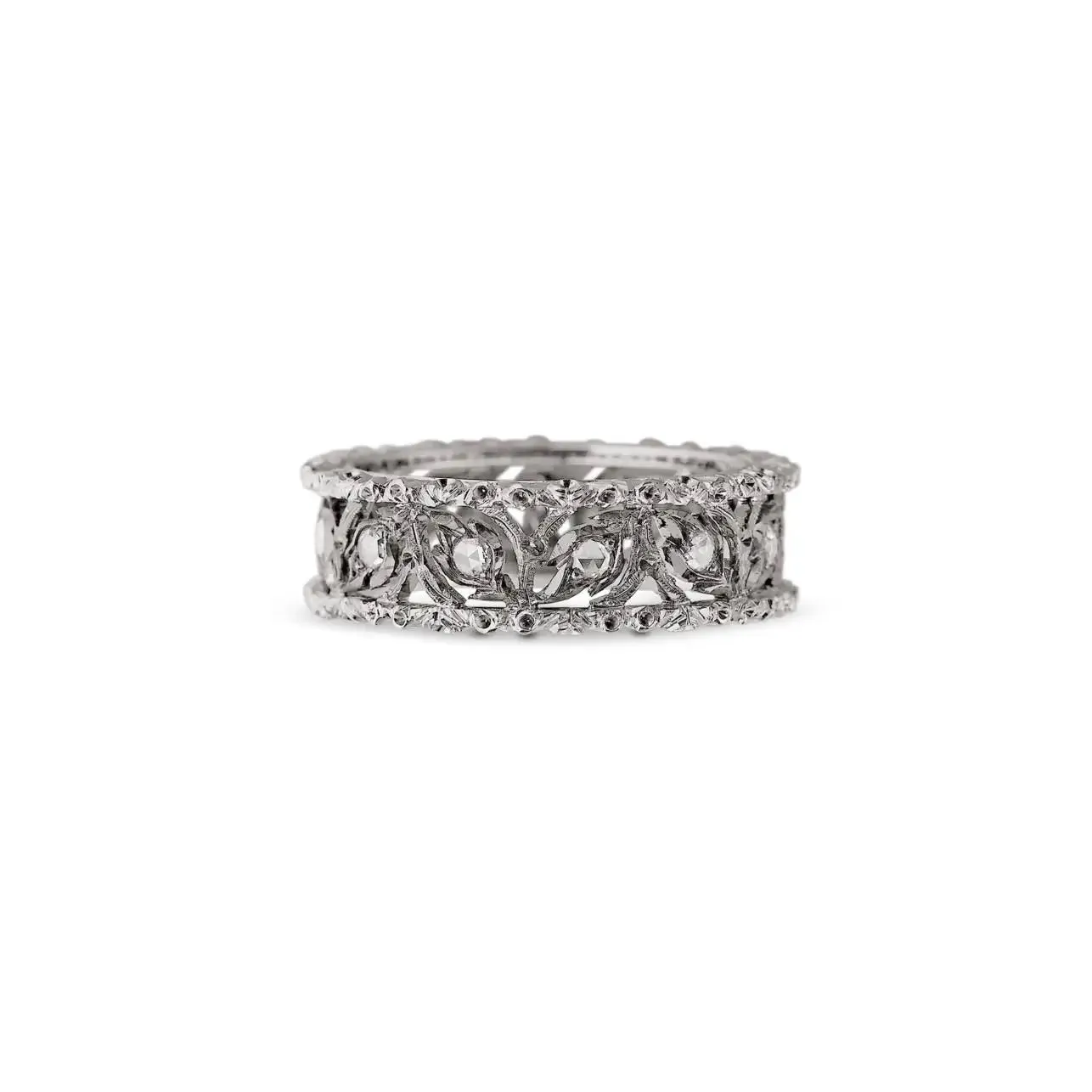 Buccellati - Ramage - Eternelle thin Band Ring with Diamonds, 18k White Gold