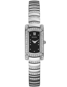 Bulova Ladies Petite Swarovski Crystal Dress Watch - Silver-tone & Black