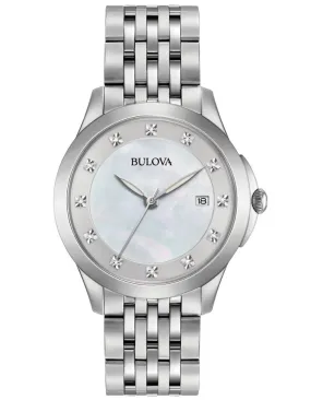 Bulova Womens Diamond Watch - Stainless - Bracelet - White MOP Dial - Date