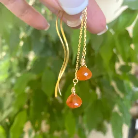 Carnelian Briolettes Threader Earrings, Gold Vermeil Plated Silver Chain Earrings