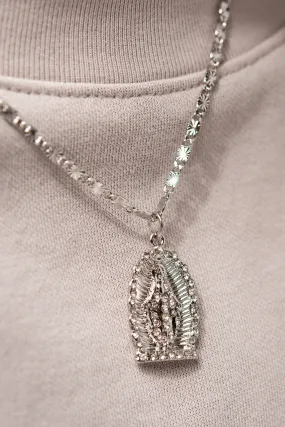 Chain Necklace with Large Jesus Pendant - Silver