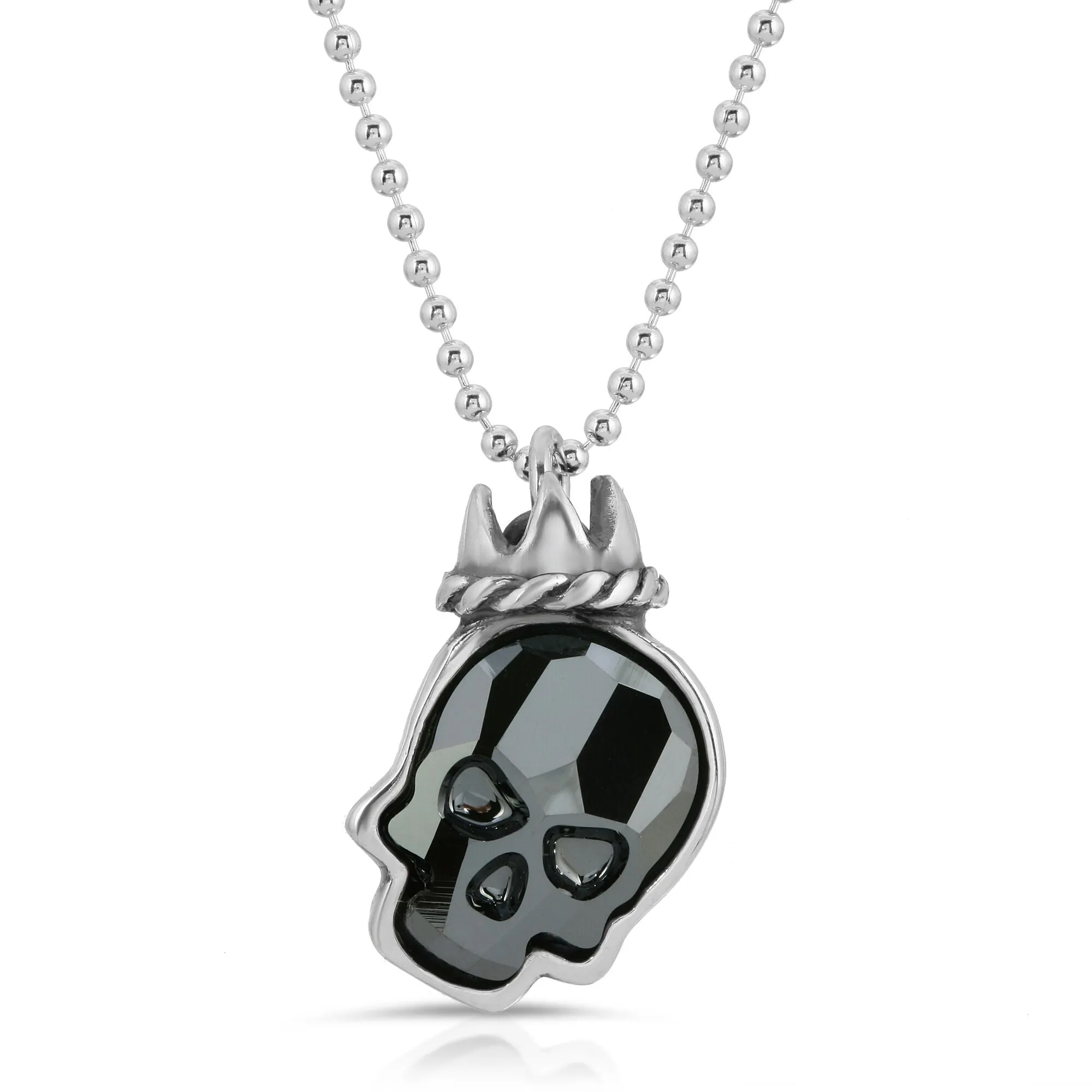 Chrome Black Crown Skull Necklace