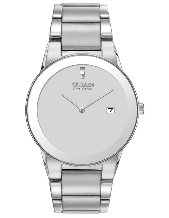 Citizen Eco-Drive Axiom Mens Dress Watch - Gray Dial - Steel Case and Bracelet