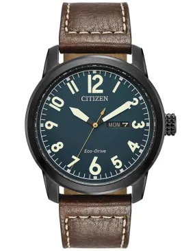 Citizen Eco-Drive Mens Chandler Watch - Blue Dial - Leather Strap - Day/Date