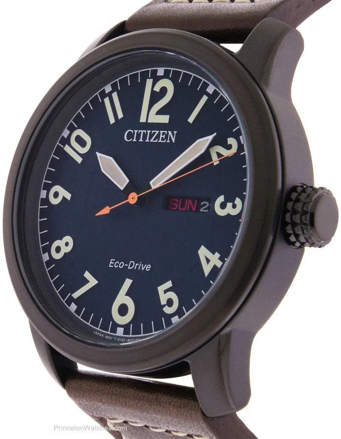 Citizen Eco-Drive Mens Chandler Watch - Blue Dial - Leather Strap - Day/Date