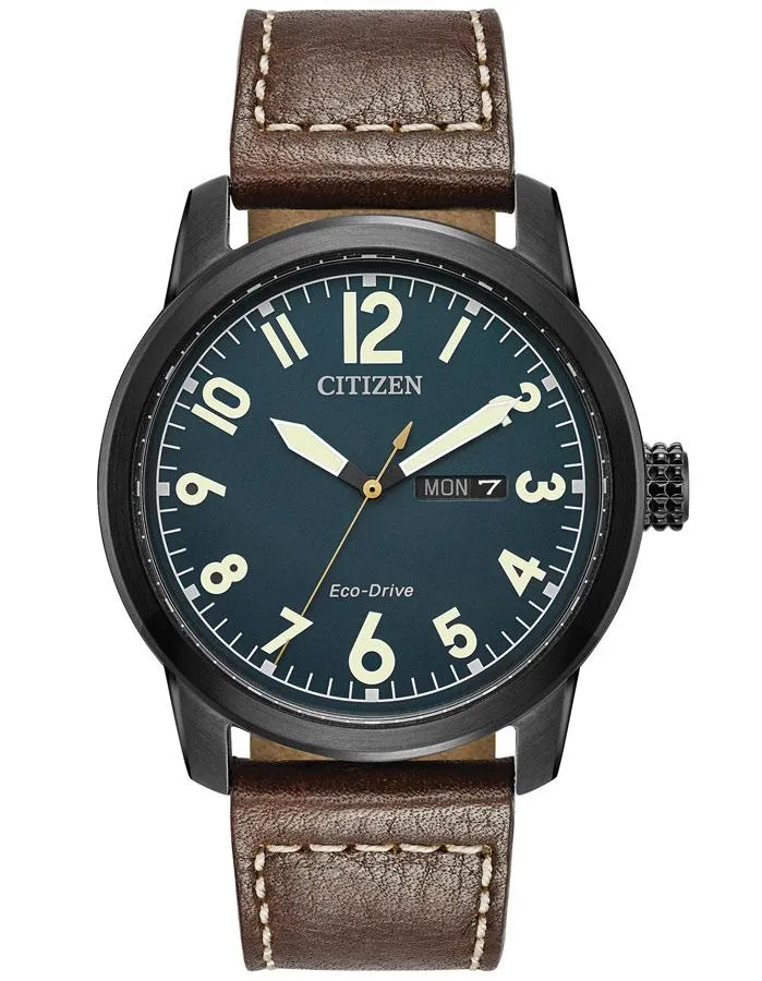 Citizen Eco-Drive Mens Chandler Watch - Blue Dial - Leather Strap - Day/Date