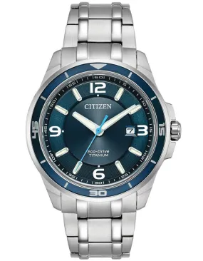 Citizen Eco-Drive Mens Titanium Watch - Dark Blue Dial - Bracelet - 100m - Date