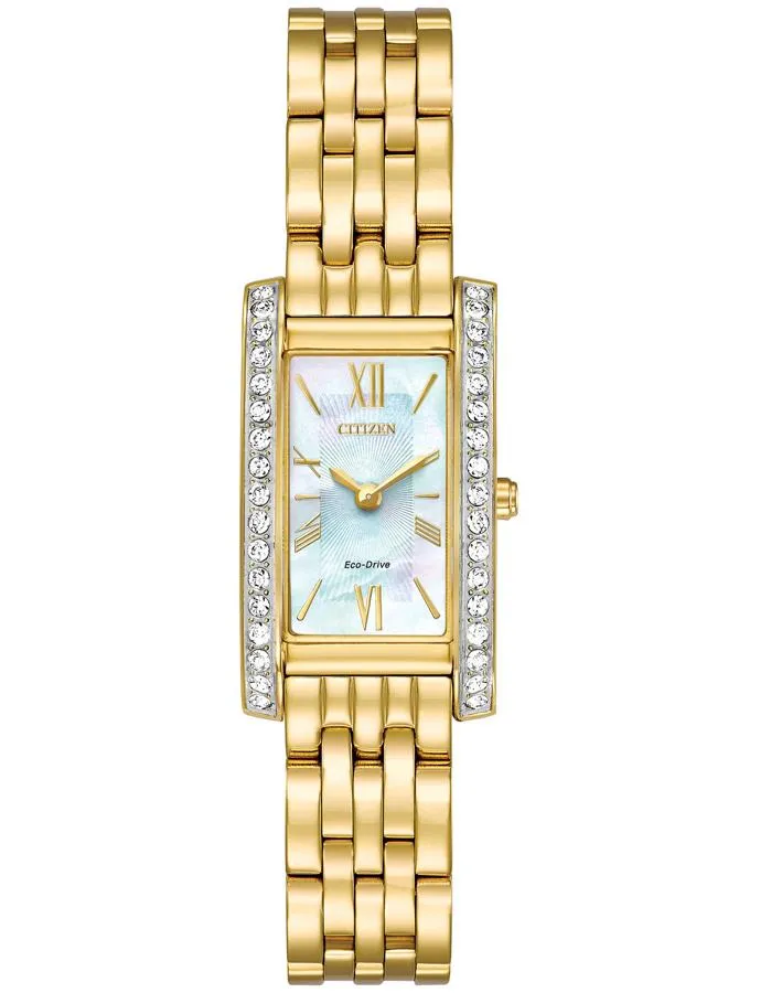 Citizen Eco-Drive Womens Silhouette Crystal Watch - Gold-Tone - Bracelet - MOP