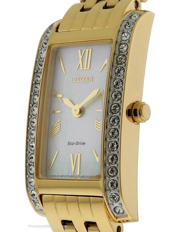 Citizen Eco-Drive Womens Silhouette Crystal Watch - Gold-Tone - Bracelet - MOP