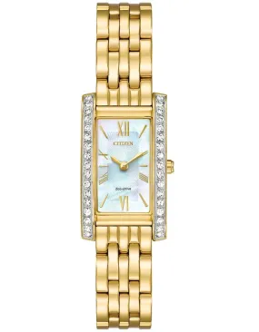 Citizen Eco-Drive Womens Silhouette Crystal Watch - Gold-Tone - Bracelet - MOP