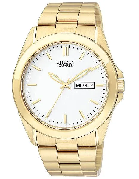 Citizen Quartz Mens Gold-Tone Watch - White Dial - Bracelet - Day/Date Display